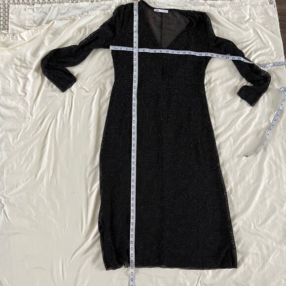 Zara Long Sleeve Metallic Mesh Overlay Midi Dress Sz M Whimsygoth Witchy - Picture 9 of 9